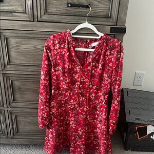 Floral Red Long Sleeve Dress